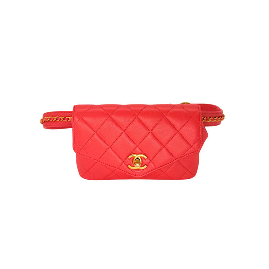 Chanel Coral Quilted Chain Waistbelt