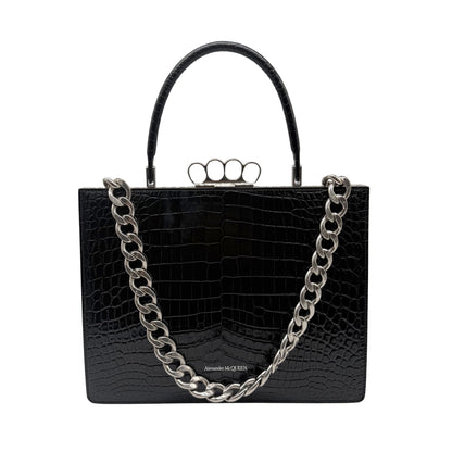 A Mcqueen Crocodile Embossed Frame Bag in Black