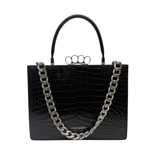 A Mcqueen Crocodile Embossed Frame Bag in Black