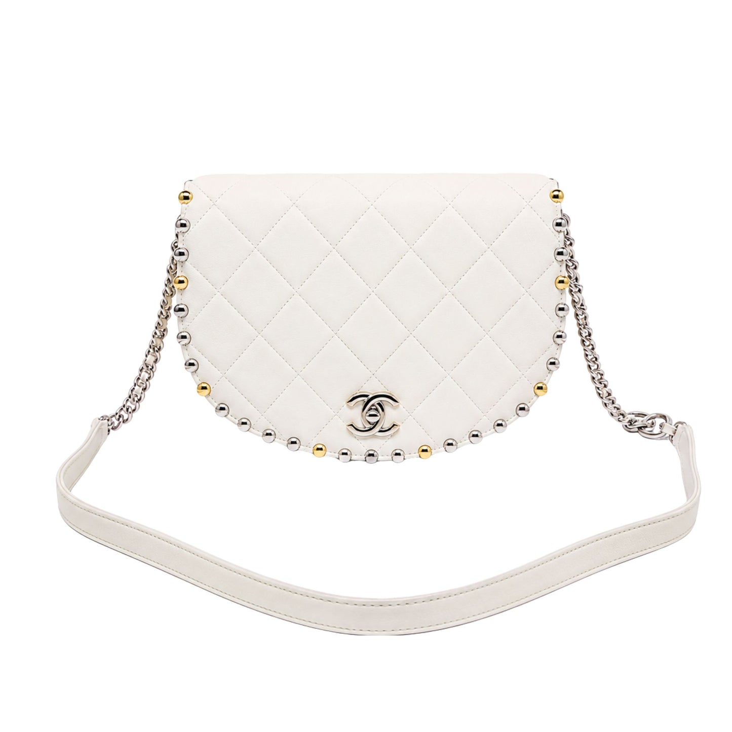Chanel White Studded Quilted Flapbag