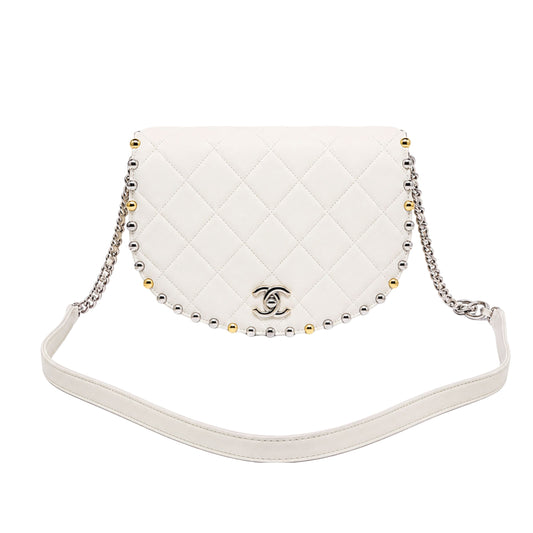 Chanel White Studded Quilted Flapbag