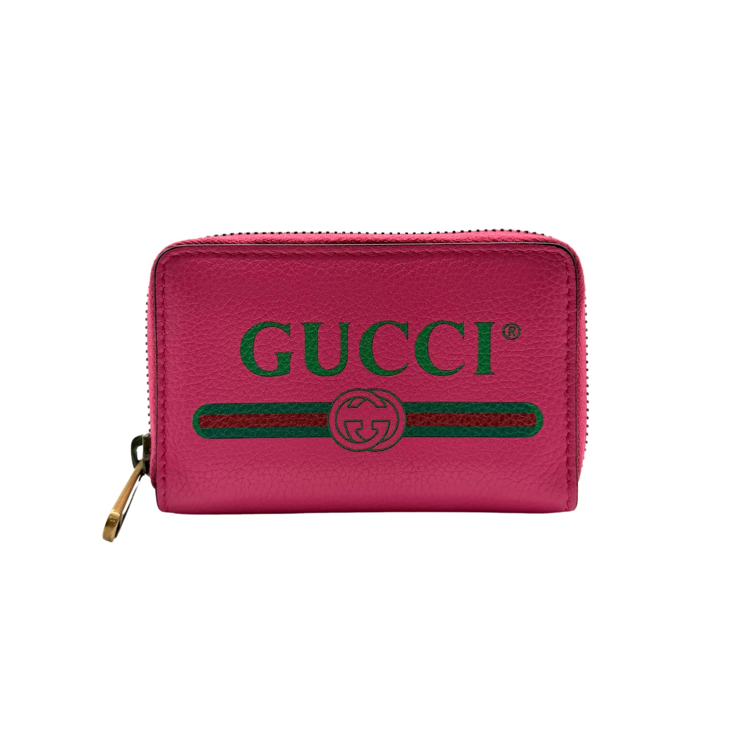 Gucci Pink Logo Printed Zip Around Coin Wallet