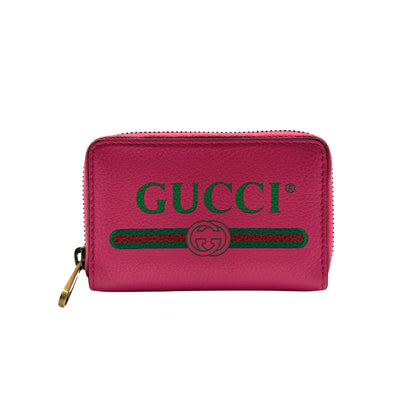 Gucci Pink Logo Printed Zip Around Coin Wallet