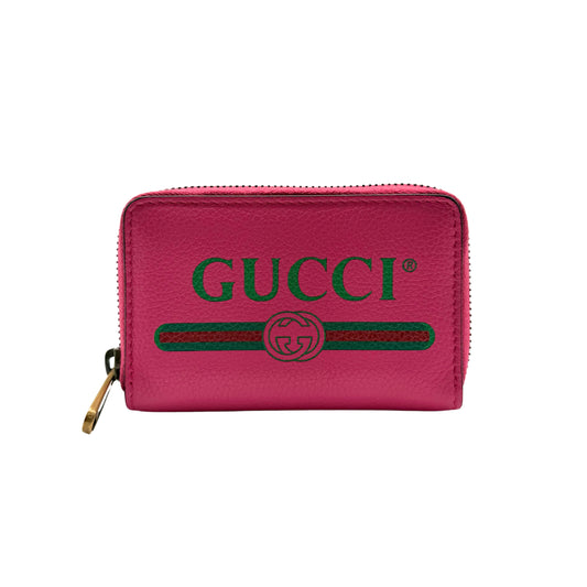 Gucci Pink Logo Printed Zip Around Coin Wallet