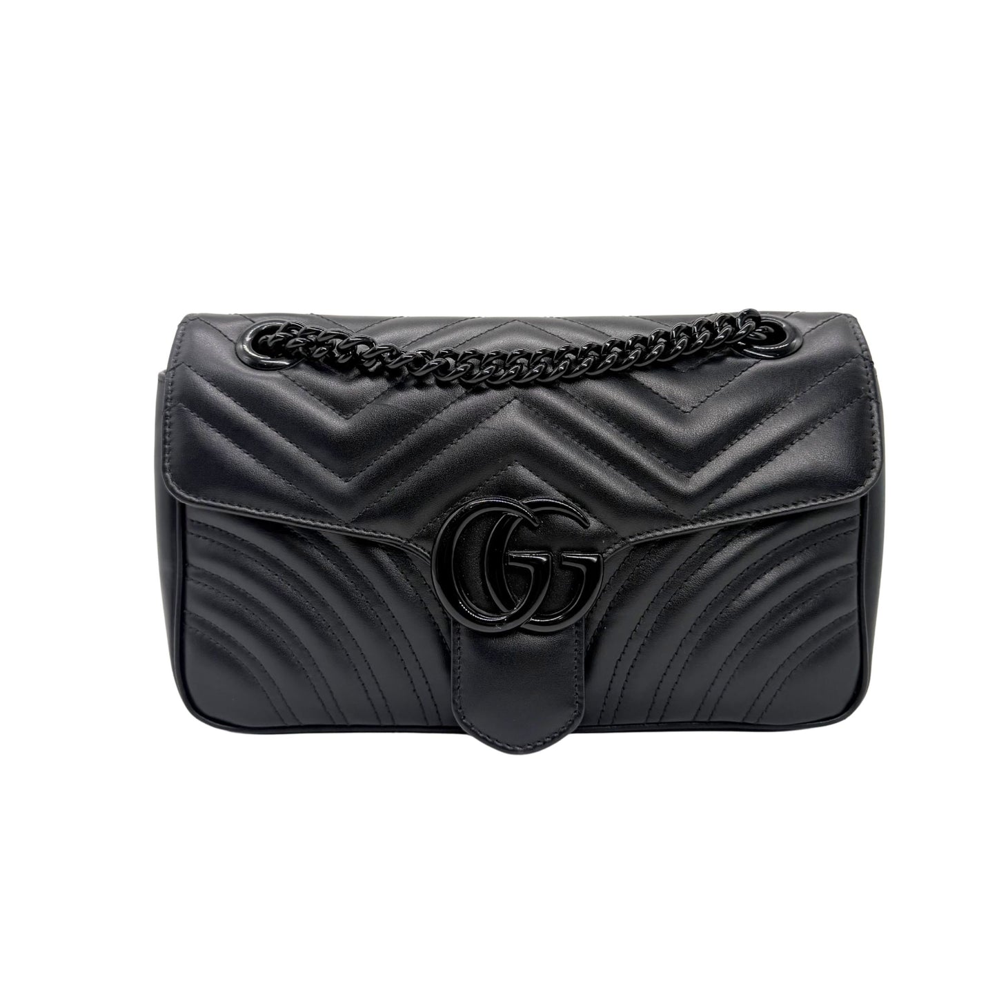 Gucci Black Chevron GG Marmont Shoulder Bag