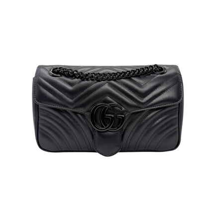 Gucci Black Chevron GG Marmont Shoulder Bag