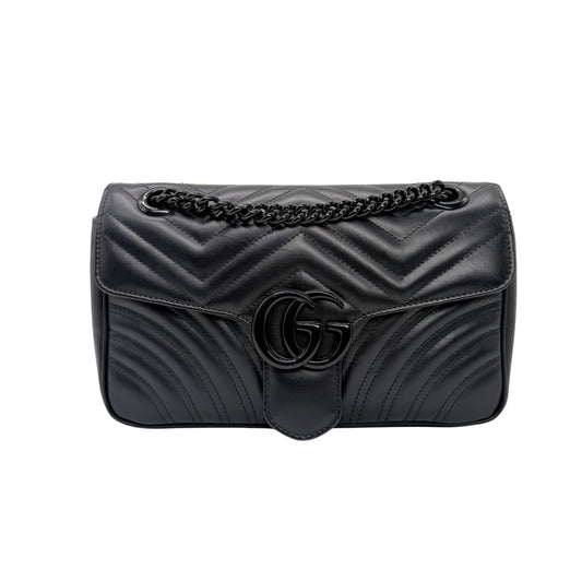 Gucci Black Chevron GG Marmont Shoulder Bag