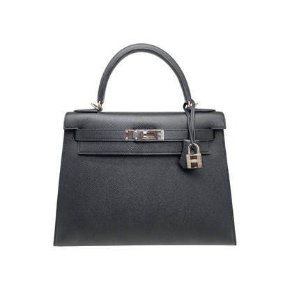 Hermes Kelly 28 Black Epsom Palladium Hardware