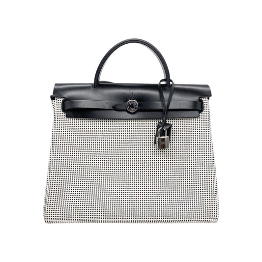 Hermes Black White Toile Quadrille Viking Herbag Zip PM 31