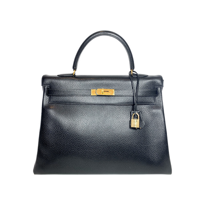 Hermes Kelly 35 Retourne Black Ardennes Gold Hardware