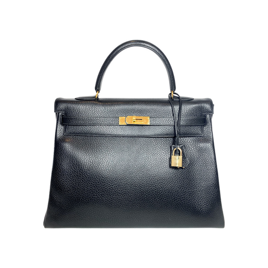 Hermes Kelly 35 Retourne Black Ardennes Gold Hardware