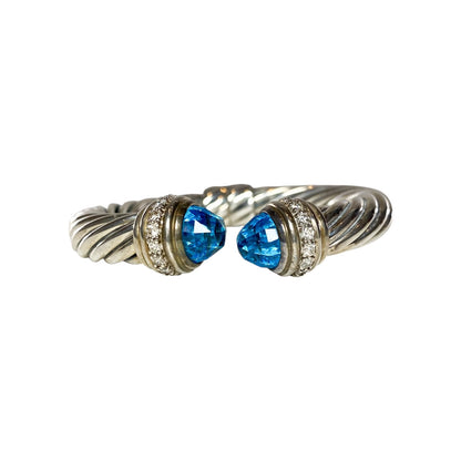 David Yurman Blue Topaz Diamond 925 Sterling Silver Cuff