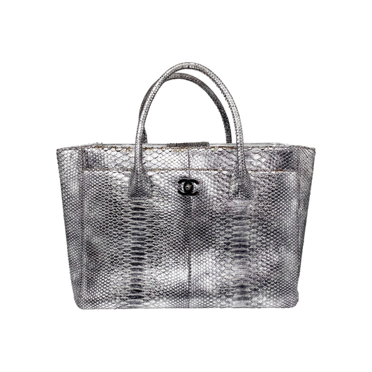 Chanel XL Silver Python Cerf Tote