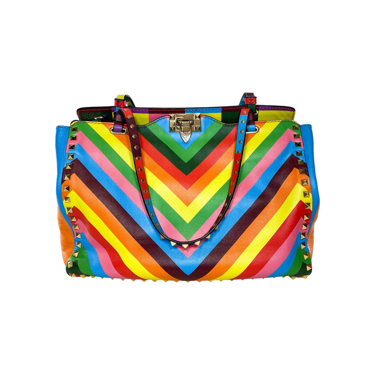 Valentino Multicolor Rockstud Chevron Tote Bag
