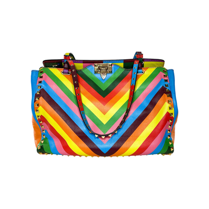 Valentino Multicolor Rockstud Chevron Tote Bag