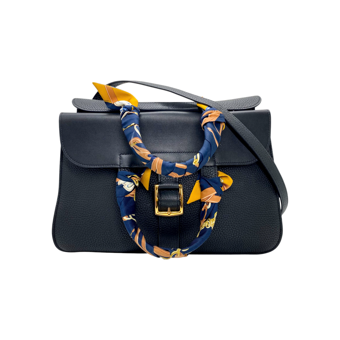 Hermes 31 Halzan Black Clemence Gold Hardware with Twilly