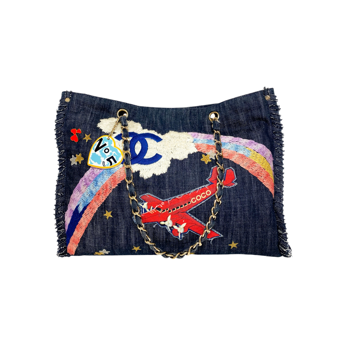 Chanel Denim Night Flight Embroidered Shopping Tote