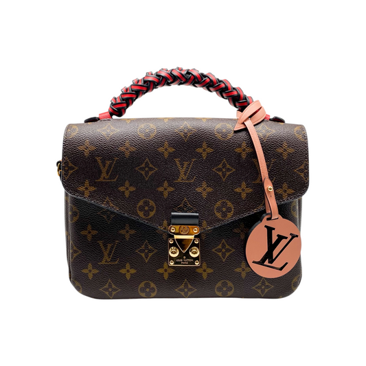 Louis Vuitton Brown Monogram Braided Pochette Metis Coquelicot