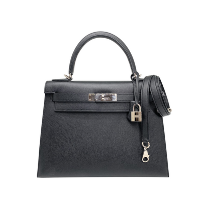 Hermes Kelly 28 Black Epsom Palladium Hardware