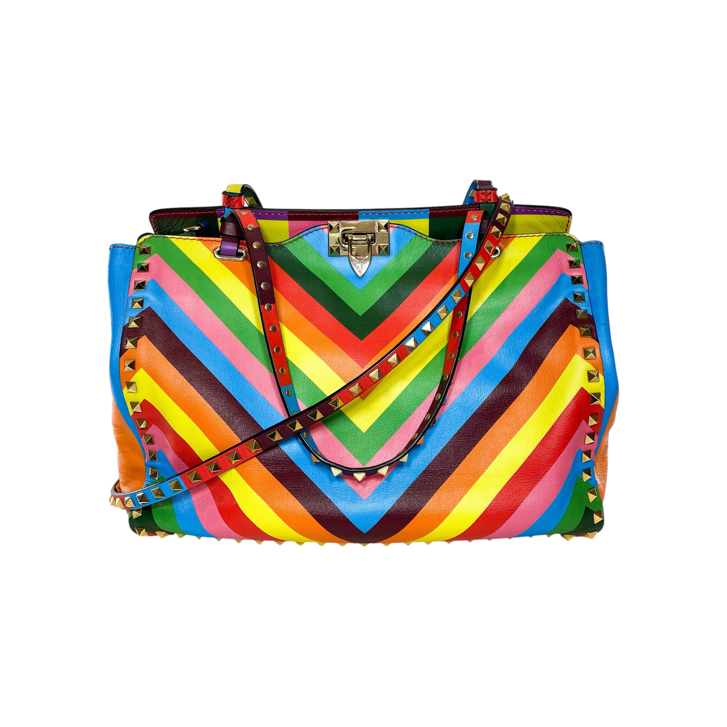Valentino Multicolor Rockstud Chevron Tote Bag
