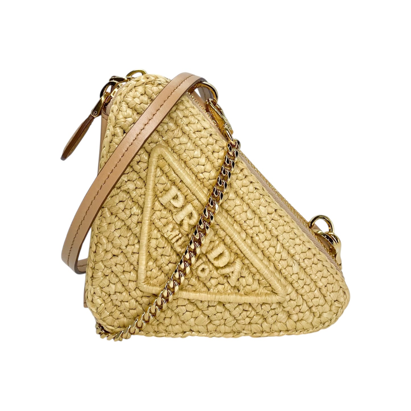 Prada Beige Raffia Micro Triangle Bag