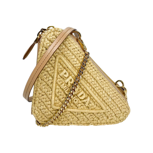 Prada Beige Raffia Micro Triangle Bag