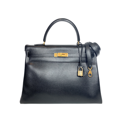 Hermes Kelly 35 Retourne Black Ardennes Gold Hardware