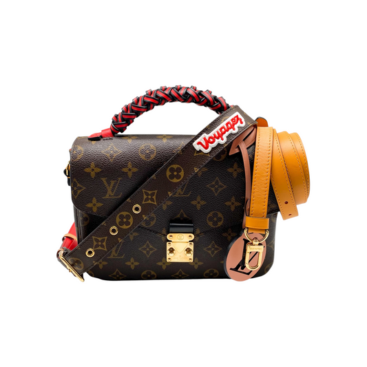 Louis Vuitton Brown Monogram Braided Pochette Metis Coquelicot