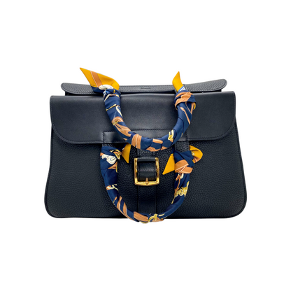 Hermes 31 Halzan Black Clemence Gold Hardware with Twilly