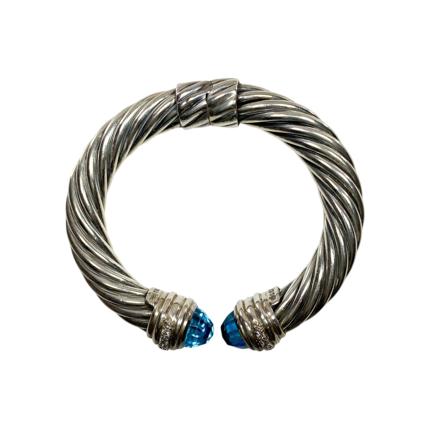 David Yurman Blue Topaz Diamond 925 Sterling Silver Cuff