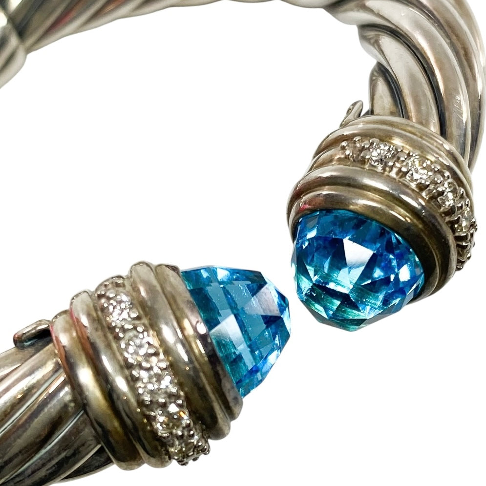 David Yurman Blue Topaz Diamond 925 Sterling Silver Cuff
