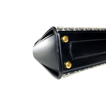 Salvatore Ferragamo Black Beige Canvas Gancini Small Boxyz