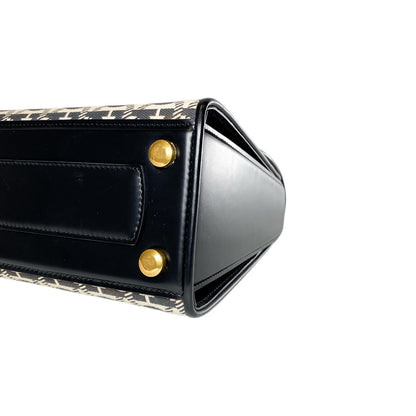 Salvatore Ferragamo Black Beige Canvas Gancini Small Boxyz