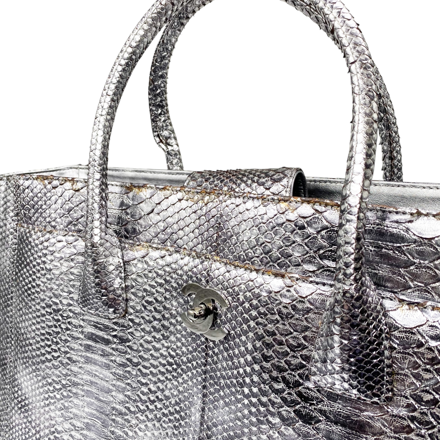 Chanel XL Silver Python Cerf Tote