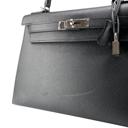 Hermes Kelly 28 Black Epsom Palladium Hardware