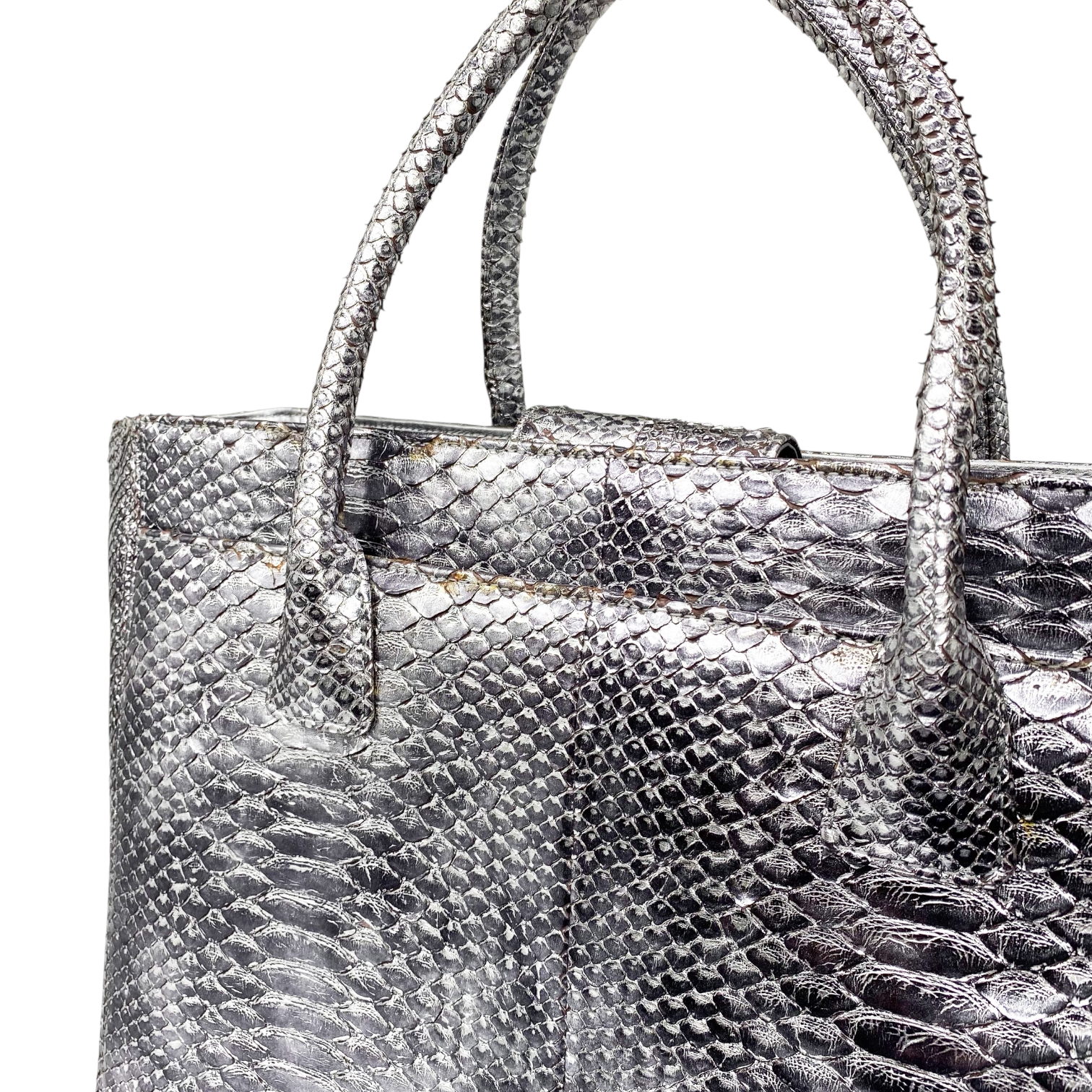 Chanel XL Silver Python Cerf Tote