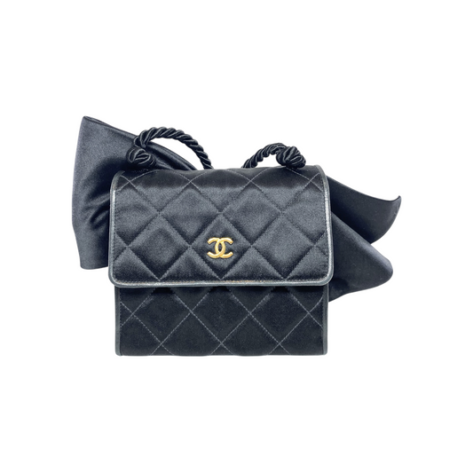 Chanel Black Satin Vintage Bow Bag