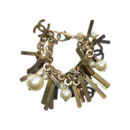 Chanel Vintage Aged Gold Pearl Charm Bracelet