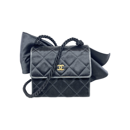 Chanel Black Satin Vintage Bow Bag