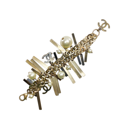 Chanel Vintage Aged Gold Pearl Charm Bracelet