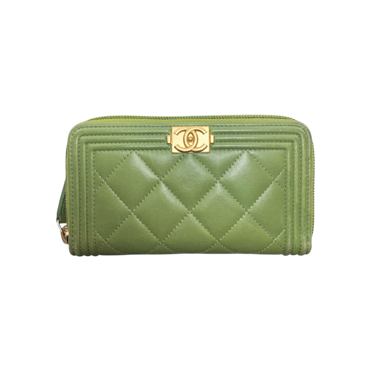 Chanel Green Boy Zip Around Compact Wallet