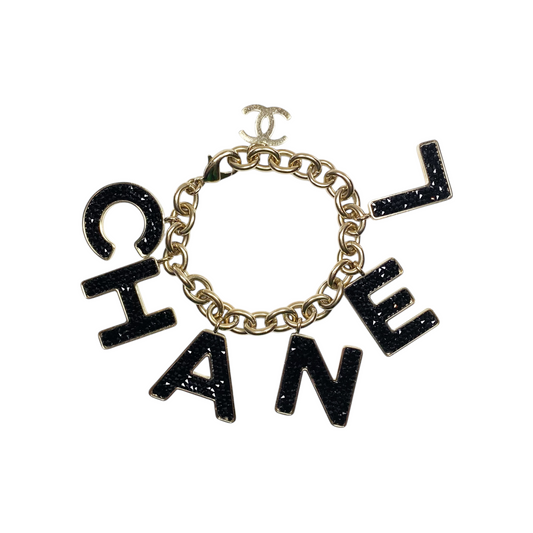 Chanel Black Gold Letters Charm Bracelet