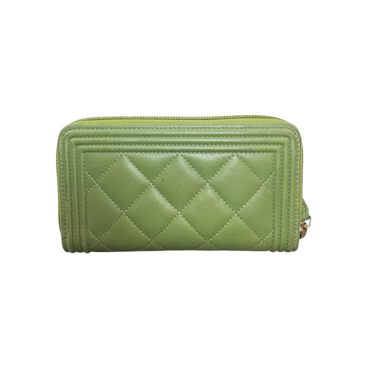 Chanel Green Boy Zip Around Compact Wallet