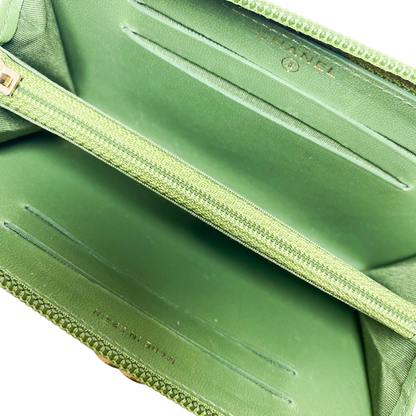 Chanel Green Boy Zip Around Compact Wallet