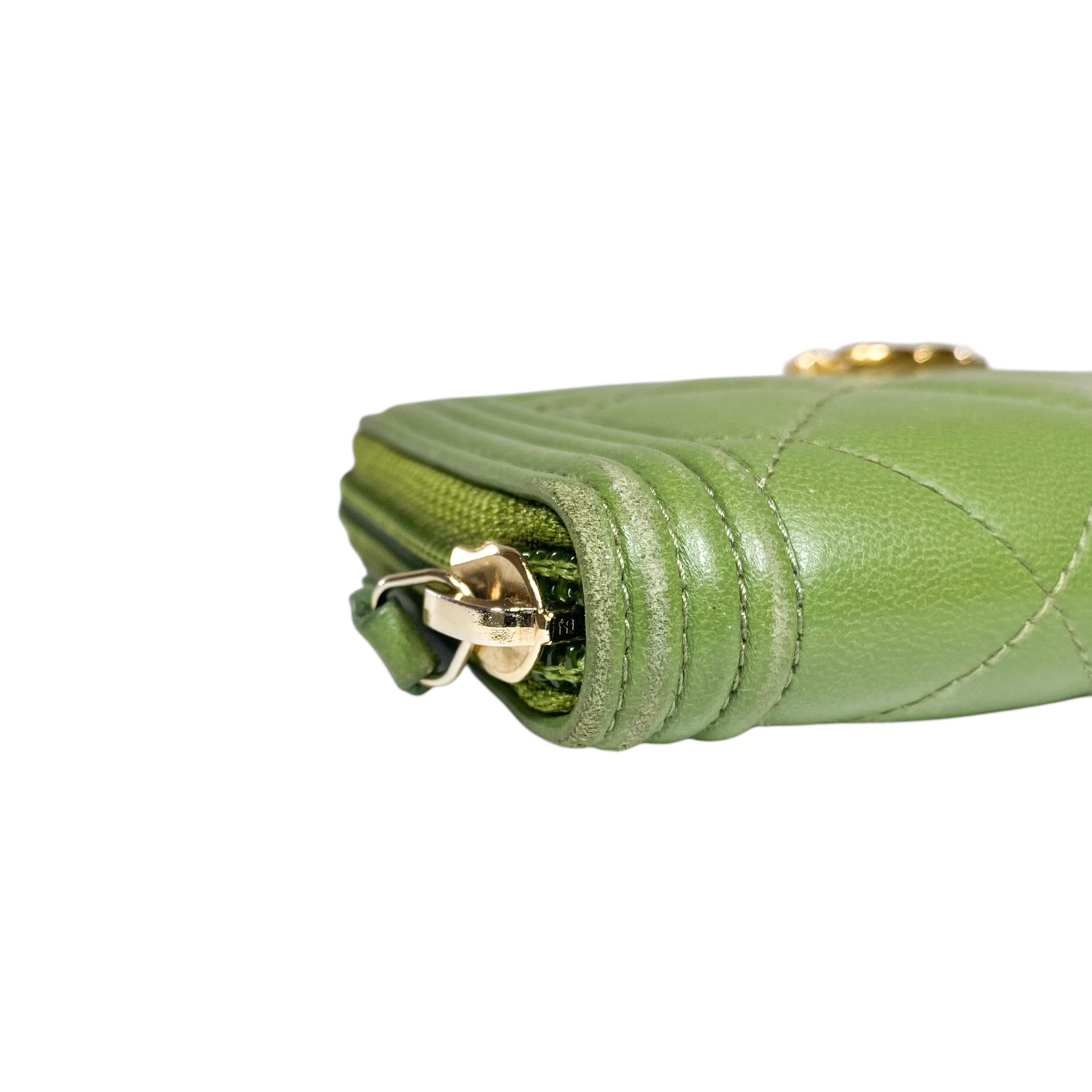 Chanel Green Boy Zip Around Compact Wallet