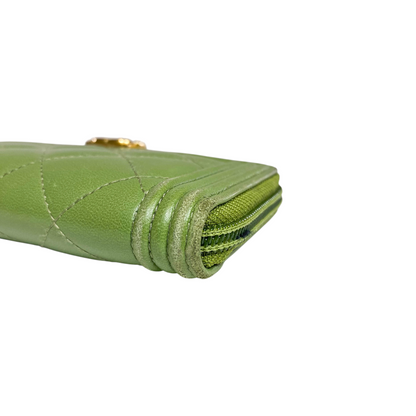 Chanel Green Boy Zip Around Compact Wallet