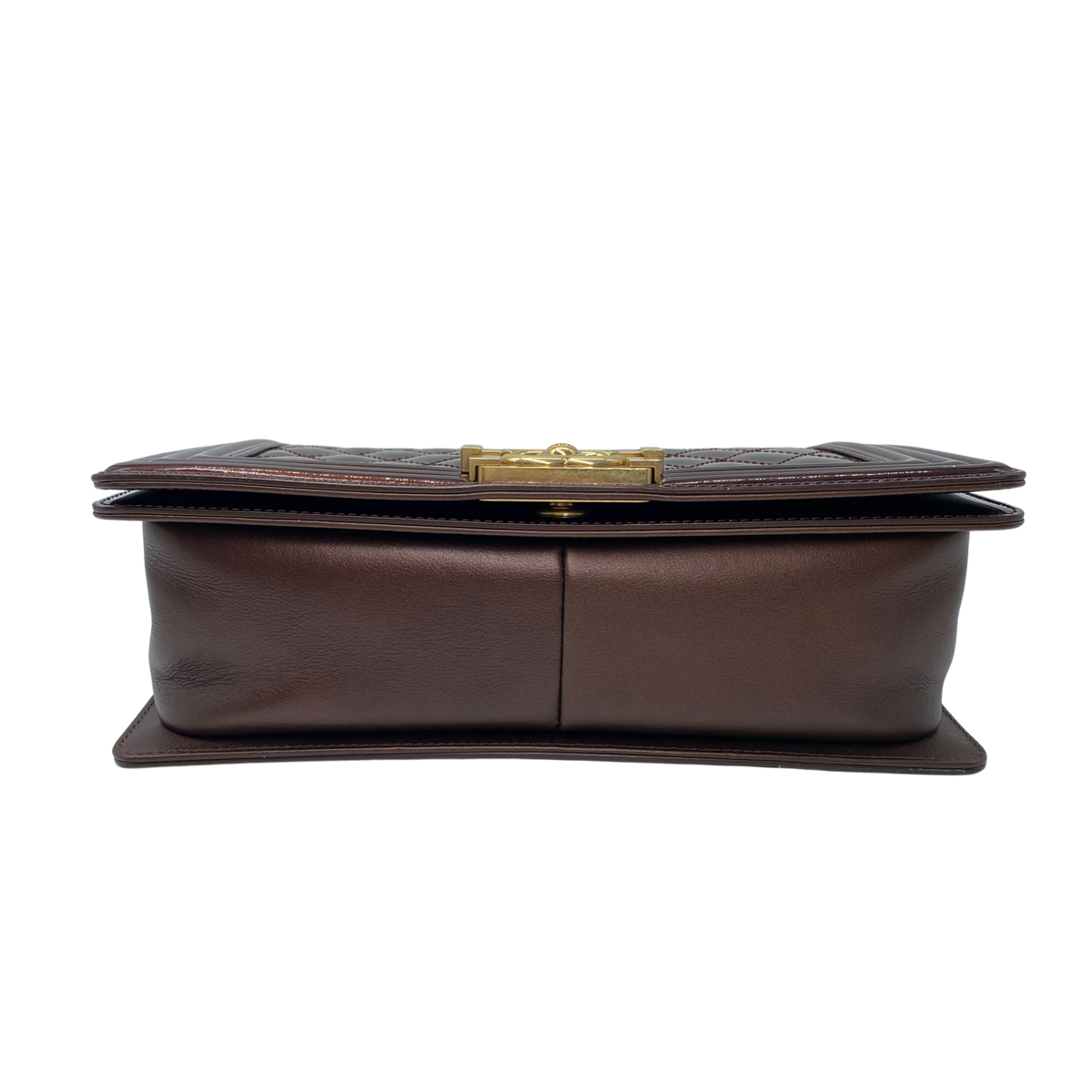 Chanel Dark Brown Patent Leather Old Medium Boy Bag