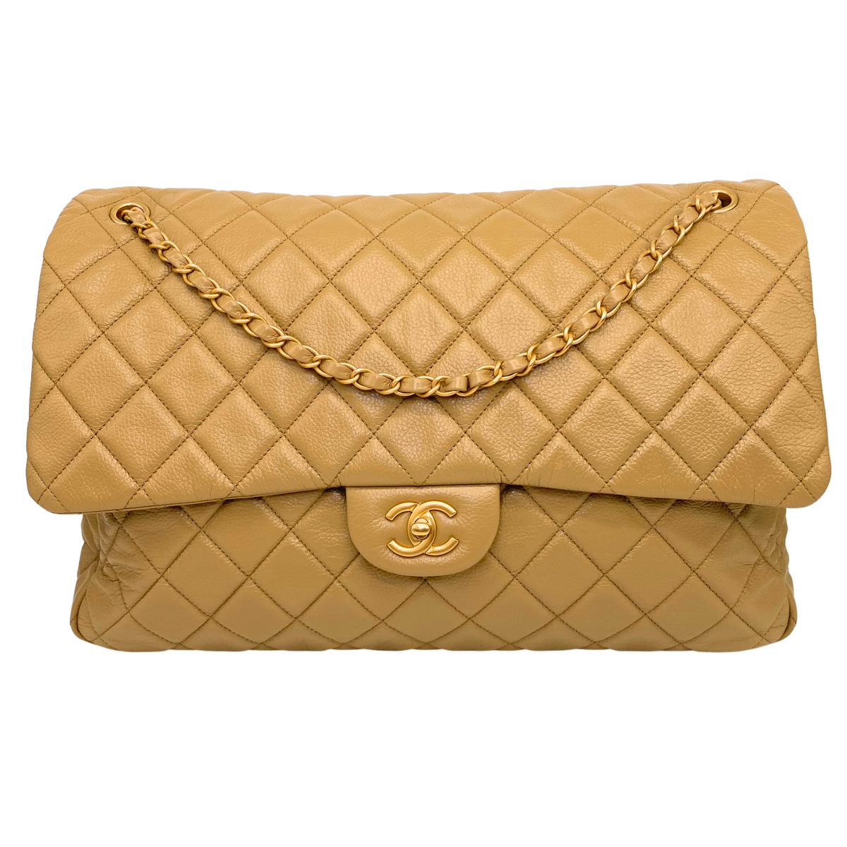 Chanel Dark Beige XXL Travel Flap Bag Coated Calfskin