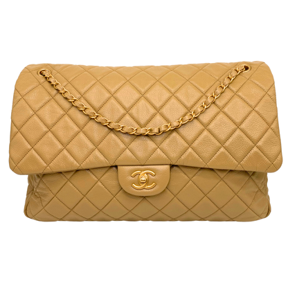 Chanel Dark Beige XXL Travel Flap Bag Coated Calfskin