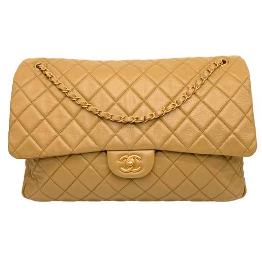Chanel Dark Beige XXL Travel Flap Bag Coated Calfskin